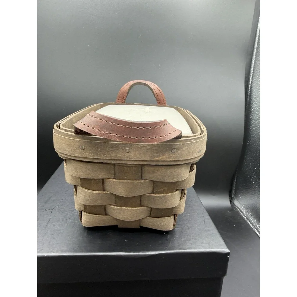 🧺 Longaberger 2007 Tea Basket Dark Brown☕W/ Hard Lidded Divided Protector 🍂